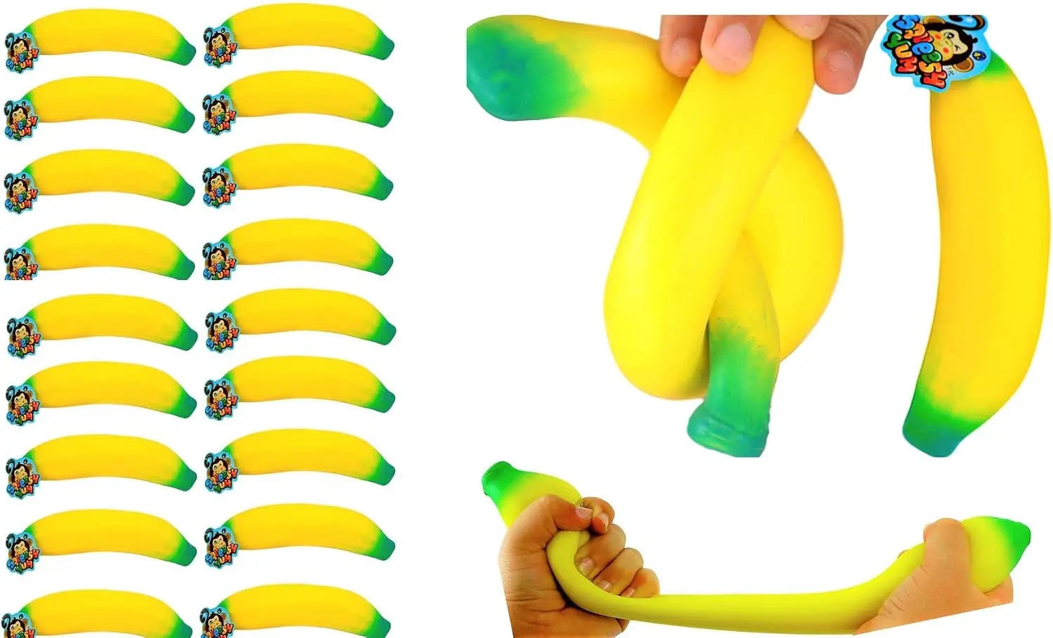 Stretchy Banana Squishy Toy for Kids 20 Pack, Sand-Filled Fruit Stress Balls, Bulk Party Favors & Goodie Bags, 3340-20p