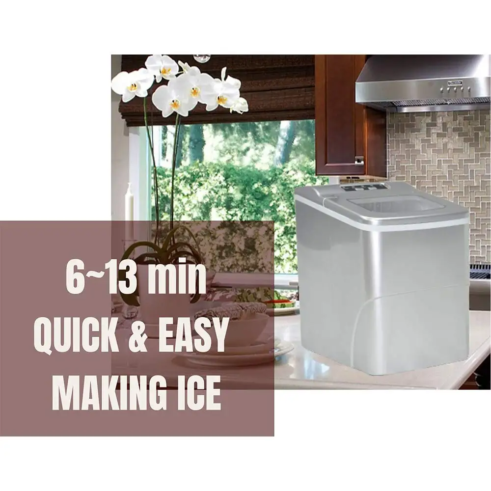 Smad Countertop Ice Maker Machine Chewable Bullet Ice Chip with Scoop & Basket 26 Lbs/Day Silver Portable