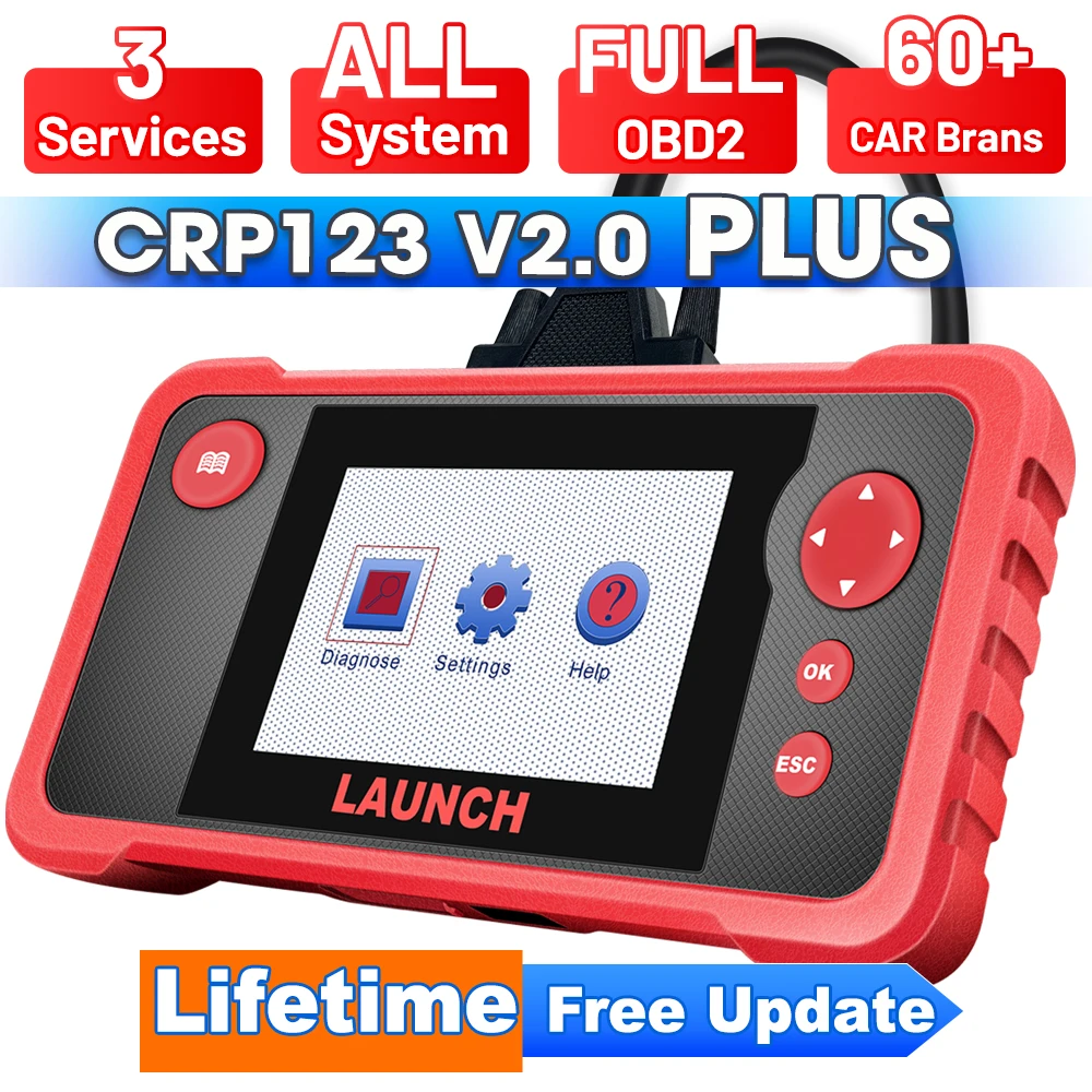 LAUNCH CRP123 V2.0 Plus OBD2-Scanner, Diagnosegerät für alle Systeme mit 3 Reset-Funktionen (Ölservice/Drosselklappenerneuerung/SAS-Reset), OBD2-Diagnosetool, lebenslange kostenlose Updates
