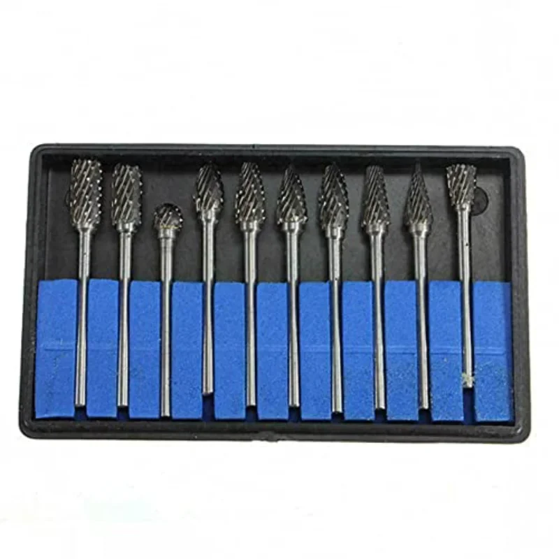 10pcs Tungsten Carbide Burr Set Compatible with 3mm Shank Diameter Die Grinder Rotary Tool Rasp Bits Accessories