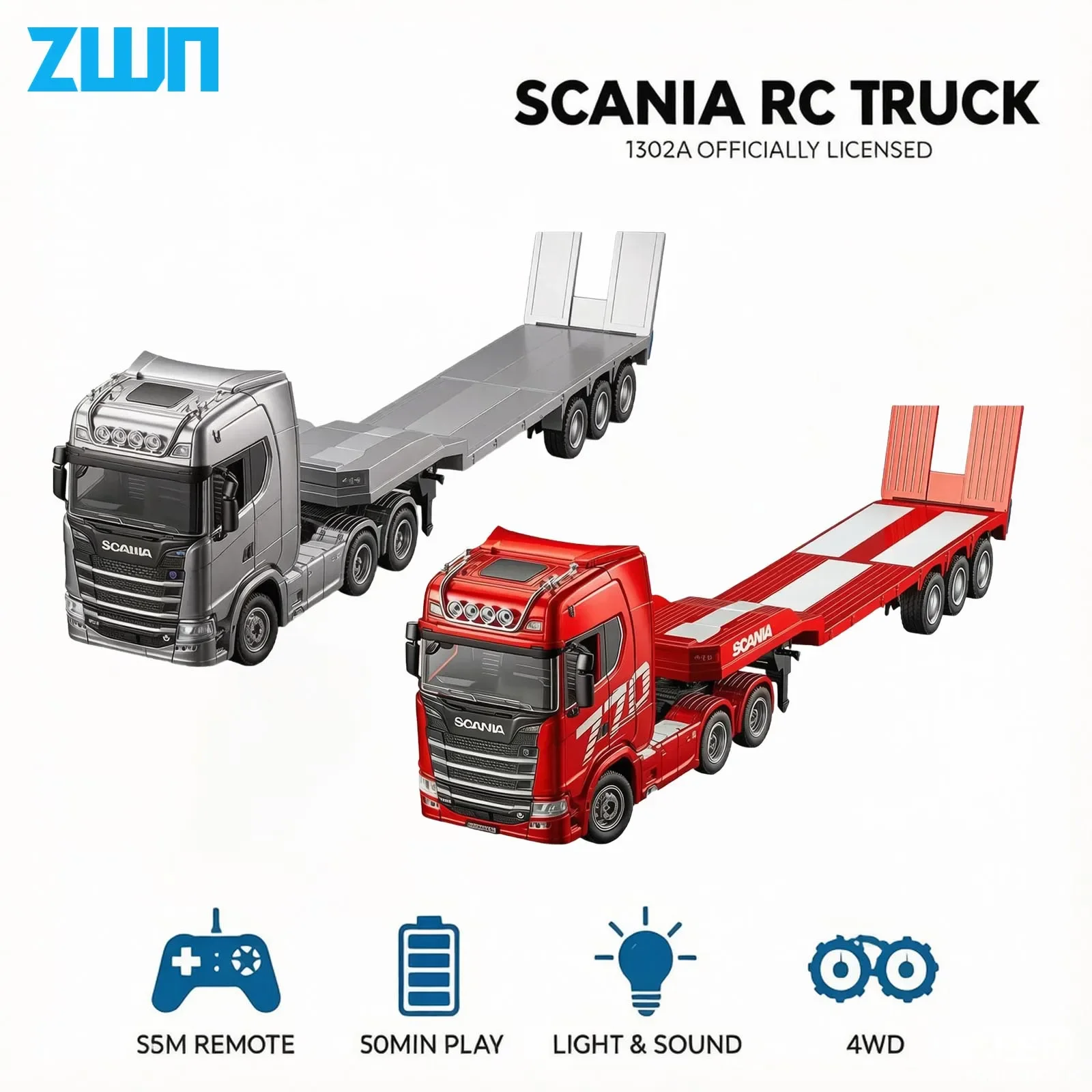 HUINA 1302A 1:24 RC Tractor Truck With Lights & Sound 14CH 4WD Heavy-duty Truck Alloy Heavy Truck Trailer Model Toy For Kid Gift