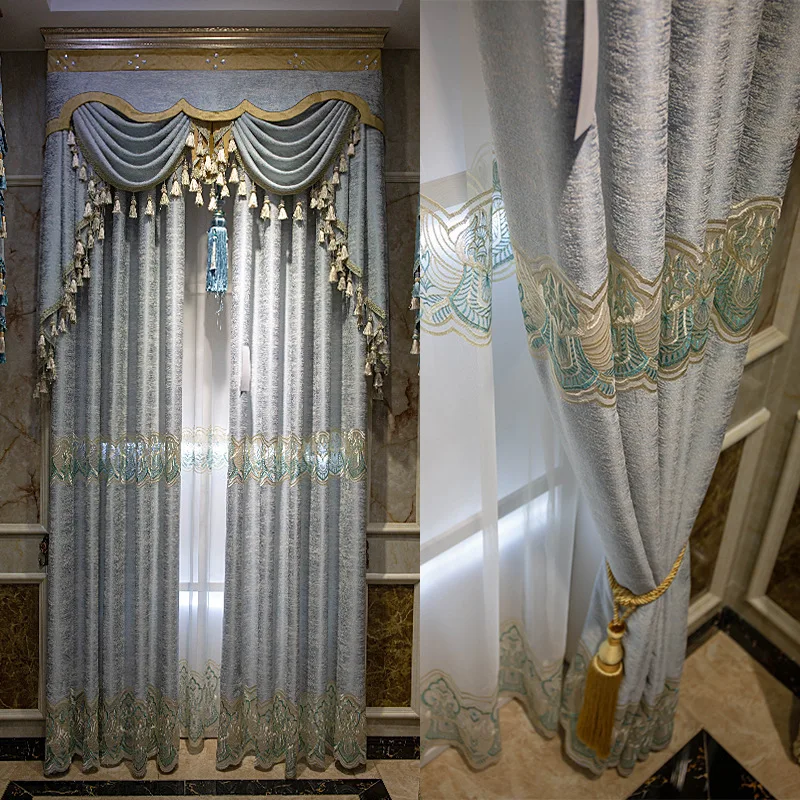 

Luxury European Style Curtains for Living Dining Room Bedroom Court Style Sheer Curtains Widow Valance Embroidered Tulle