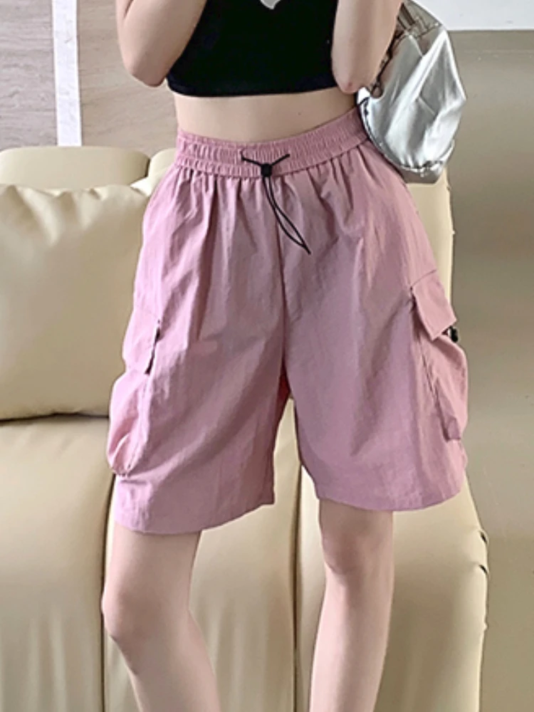 Summer Strappy High Street Shorts Women Pockets Korean Fashion Cargo Pants Female Elastic Band Casual Designer Pants 2023 New