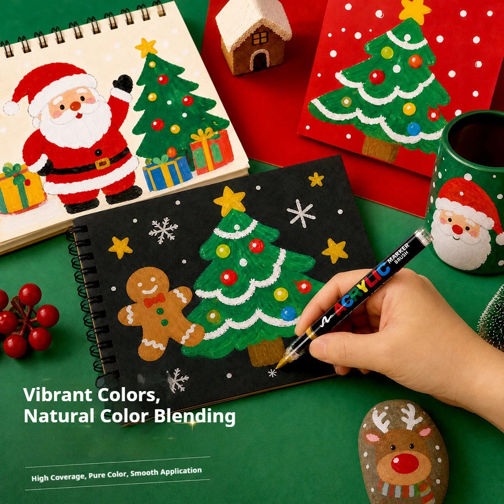 12 Pieces of Randomly Colored Acrylic Markers (a Set of 12) for Christmas Gifts, Children's Drawing, Christmas Cards, Direct Liquid Acrylic Markers, Are a Must-Have Gift for Christmas and Halloween