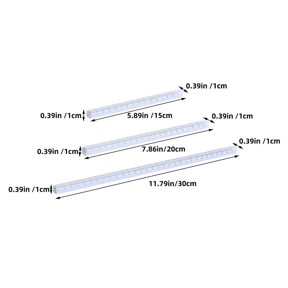 3-delige vierkante stok transparante liniaalset studentenschaallinialen acryl professioneel tekenhulpmiddel