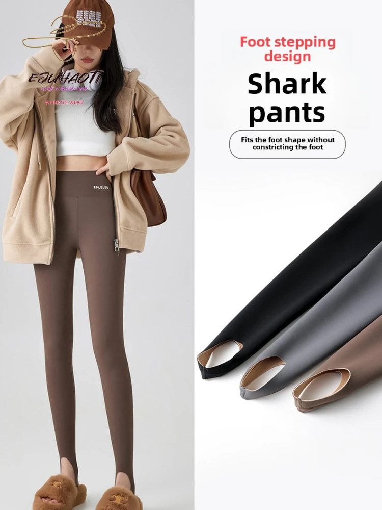Hiver chaud épaissir Leggings femmes Sexy mode taille haute mince pied pantalon Yoga Fitness sport élastique Plus velours requin collants