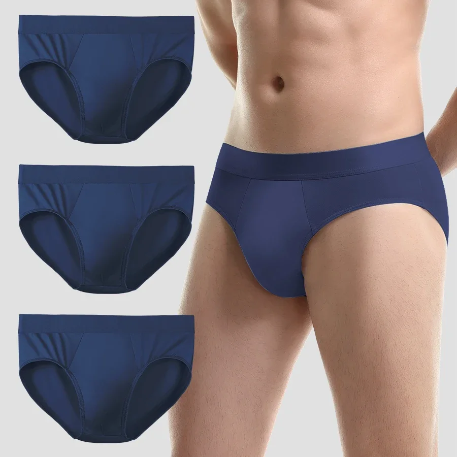 3PCSIce silk underwear, men's trunks, U-shaped large-space antibacterial crotch, summer large-size sports comfortable breathable