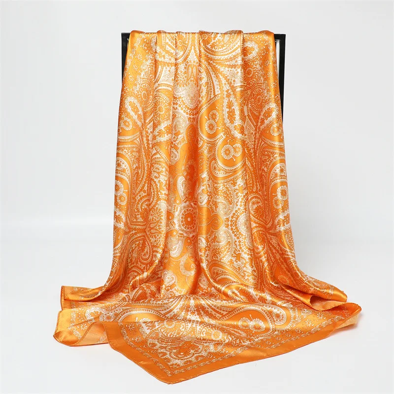 90*90cm Damen Mode Bedruckter Quadratischer Schal Großer Seidenschal Luxuriöses Strandtuch Wickeltuch Damen Hijab Halstuch – Detail 17