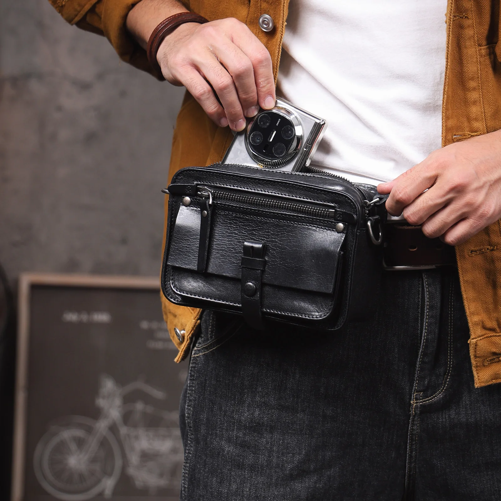 Vintage-Umhängetasche für Herren aus hochwertigem Rindsleder, modische Casual-Crossbody-Tasche, pflanzlich gegerbte Echtleder-Schultertasche – Detail 5