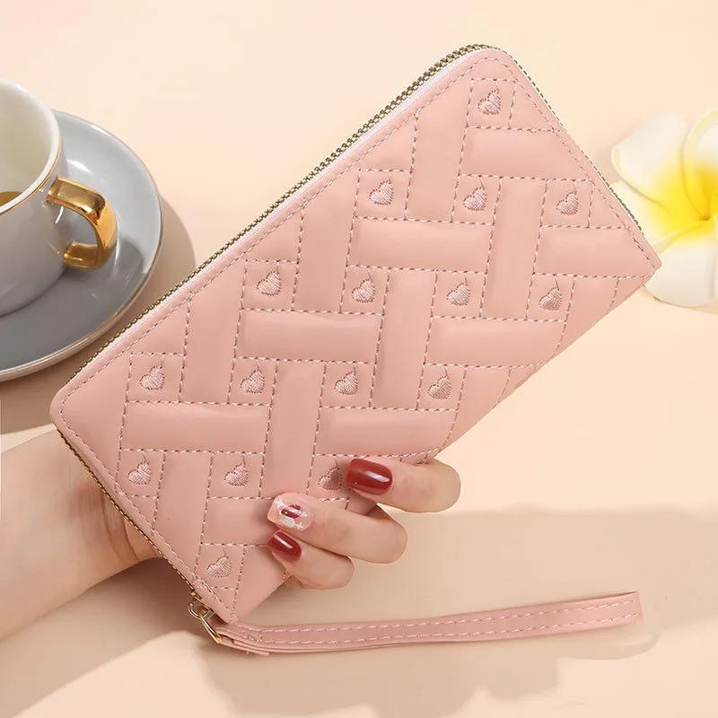 Long Women's Wallet with Buckle Zipper Closed Purse PU Leather Solid Color, Multi Card Slots & Zipper Coin Pocket Minimalist