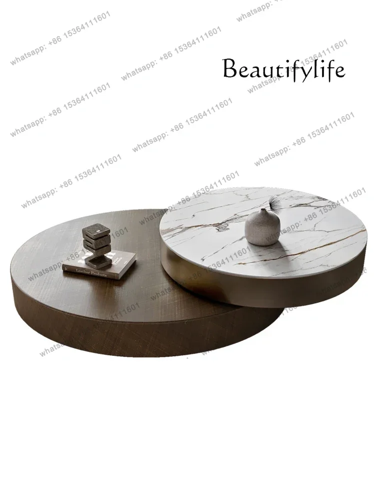 

Italian Minimalist round Stone Plate Coffee Table Size round Combination Home Small Apartment Tea Table Modern Minimalist
