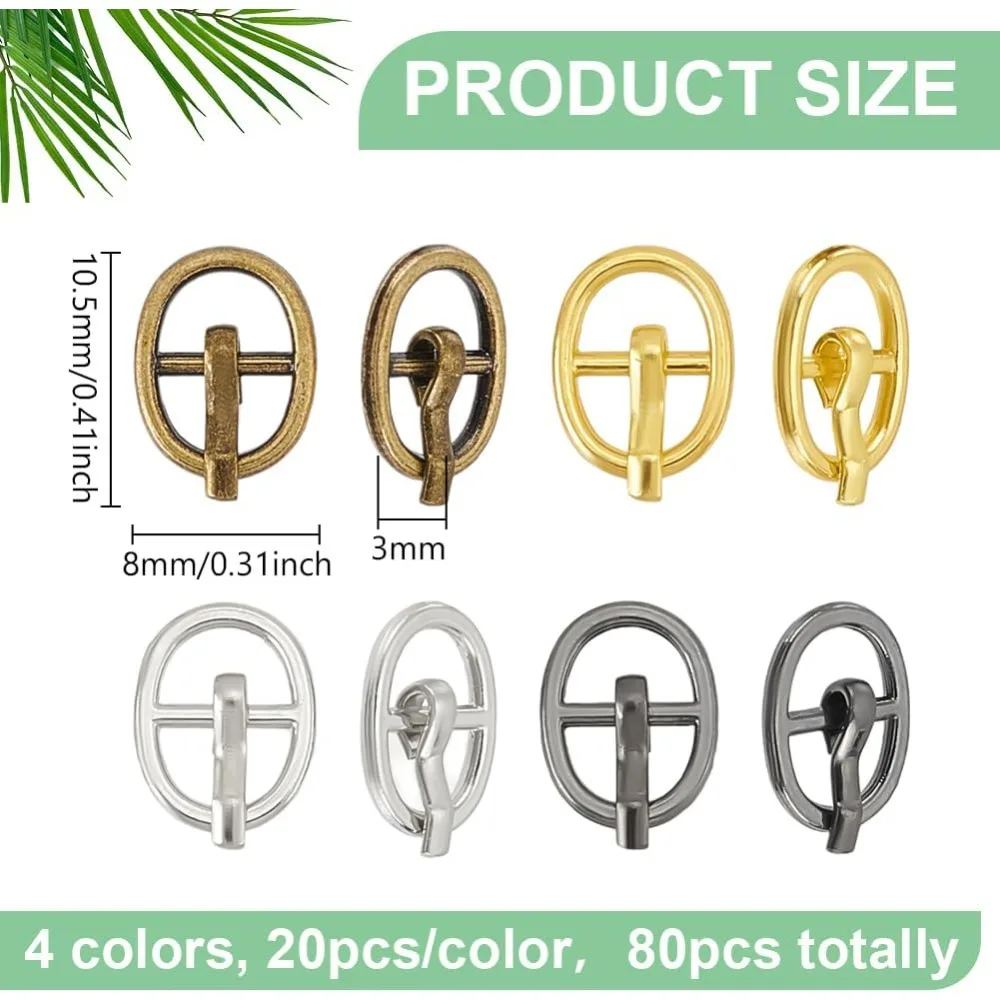80 шт. крошечная овальная пряжка из сплава для изготовления 4-цветных мини-металлических роликовых пряжек 0,4x0,31 дюйма, пряжки для ремня с центральной планкой