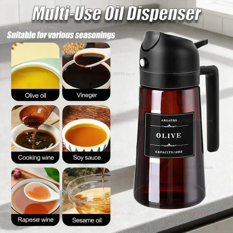16oz 470ML Light Blocking Dark Oil Sprayer Bottle for Cooking Kitchen Olive Oil Dispenser Seasoning Tool for Salad Grill Frying