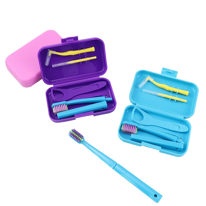 Dental Cleaning Care Kits Orthodontic Oral Care Brush Tongue Scraper Interdental Brush Travel Portable Case Clean Hygiene