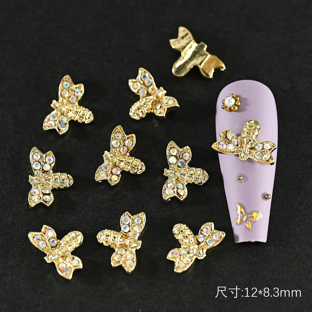 10 Teile/los Vintage Strass Nagel Charms 3D Emaille Biene Spinne Bär Metall Legierung Kristall Schmuck Maniküre DIY Nail art Dekorationen – Detail 3