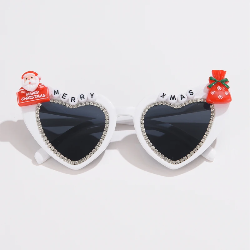 2024 Fashion New Diamond Set Letter Style Cute Cool Christmas Sunglasses Love Shaped Heart Party Sun Glasses Female