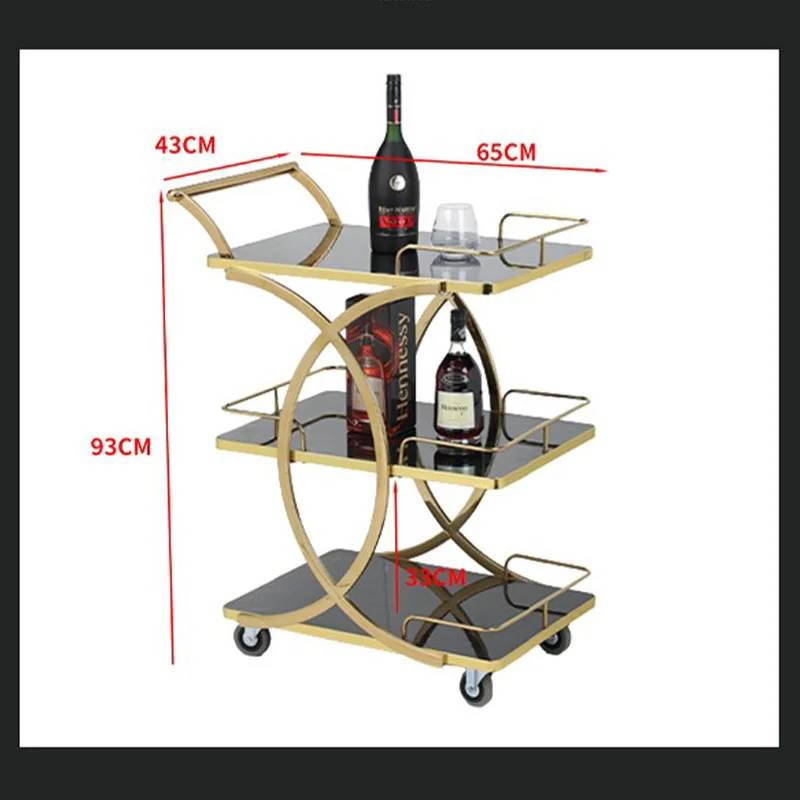Hotel Dining Cart Metal Handcart Party 3-layer Room Service Trolley Wedding Liquor Trolley