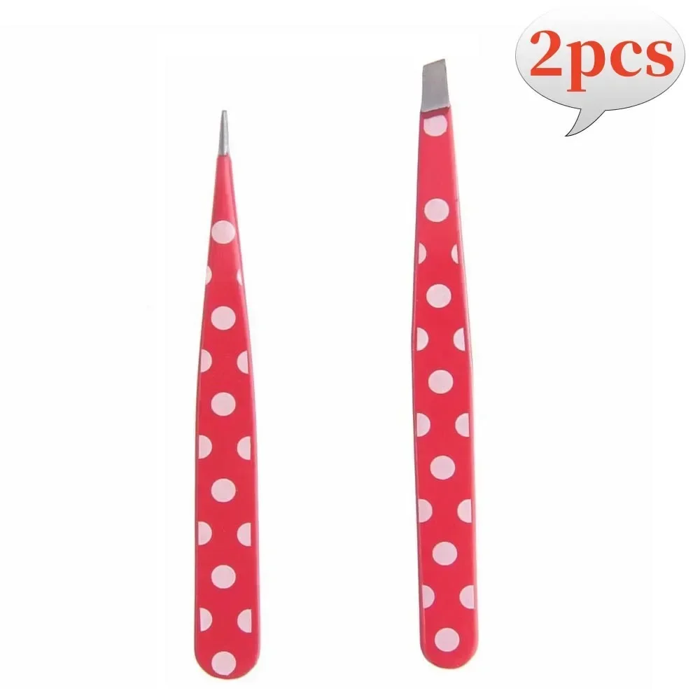 2Pcs Professional Beauty Slant Makeup Tools Stainless Steel Hair Removal Eyebrow Tweezer