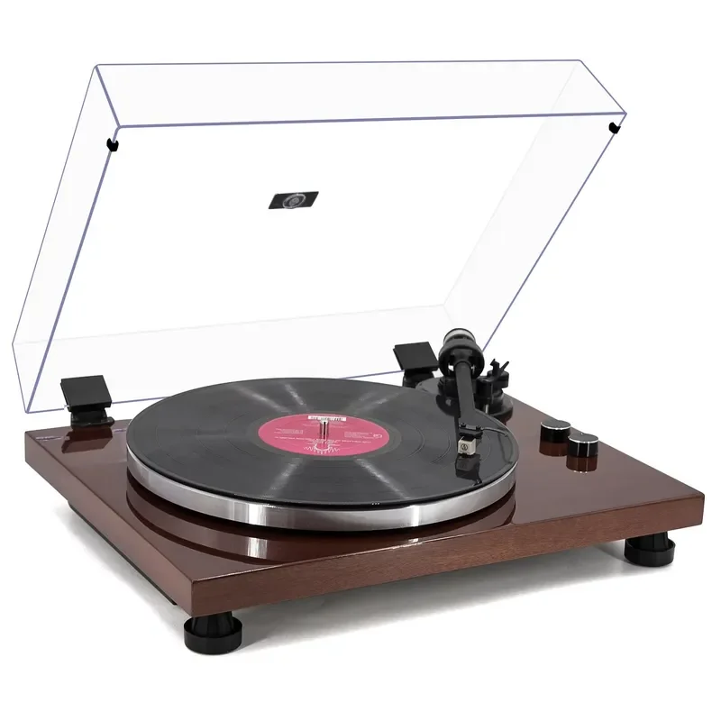 Extremely high-grade metal arm vinyl phonograph with BT output and self-mounting aluminum die-cast full-size platter