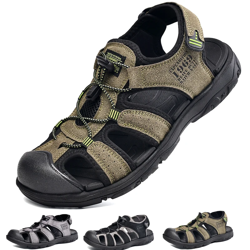 Męska duża miękka podeszwa letnia nowe kapcie Baotou oddychające buty plażowe Outdoor obuwie Casual Chaussure Homme Size