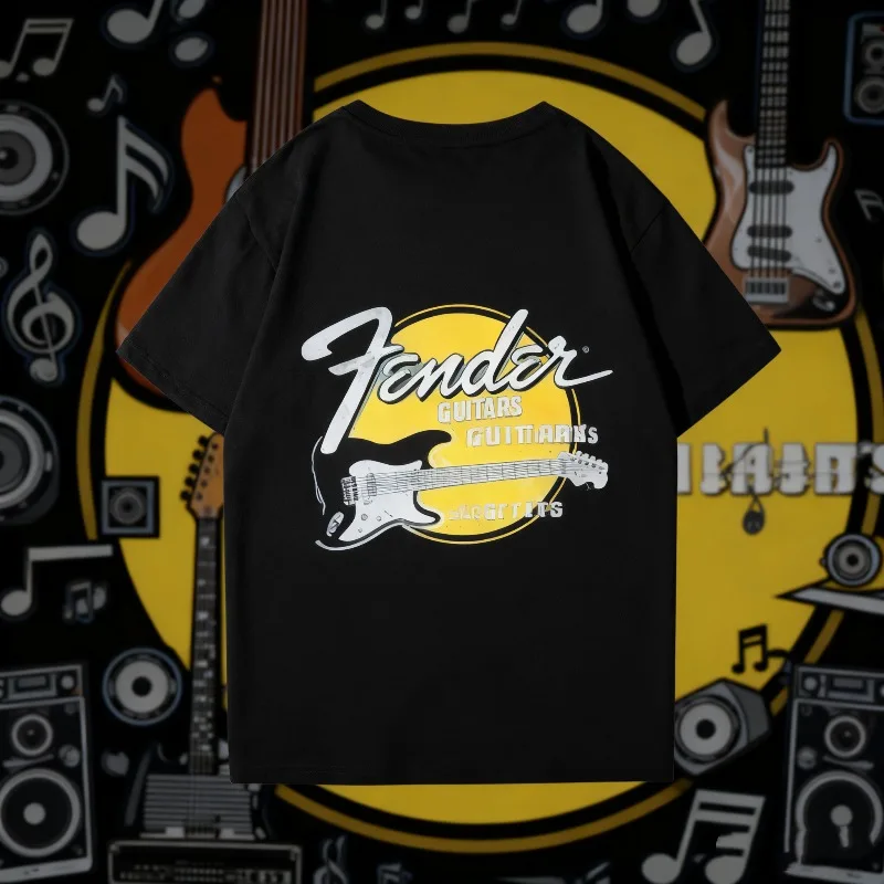 

Лето 2025 г., футболка из 100% хлопка с принтом Fender для электрогитары для мальчиков, наряд для выступлений гитаристов, рок-группа Pure