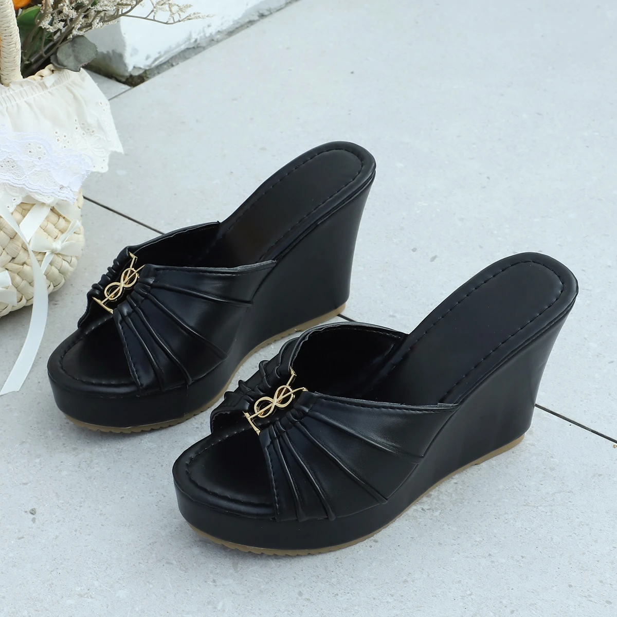Modische, bequeme, elegante High-Heel-Slipper, Sommerneuheit, runde Spitze, Fischmaul-Design, sexy, lässige Slipper für Damen – Detail 13