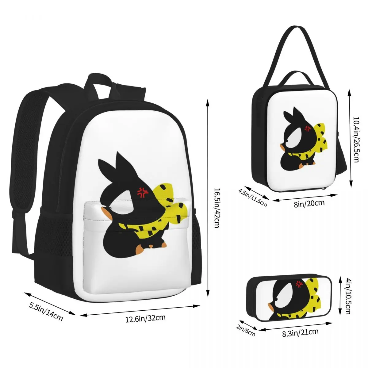 Angry P-chan Backpacks Boys Girls Bookbag Children School Bags Cartoon Kids Rucksack Lunch Bag Pen Bag Three-Piece Set