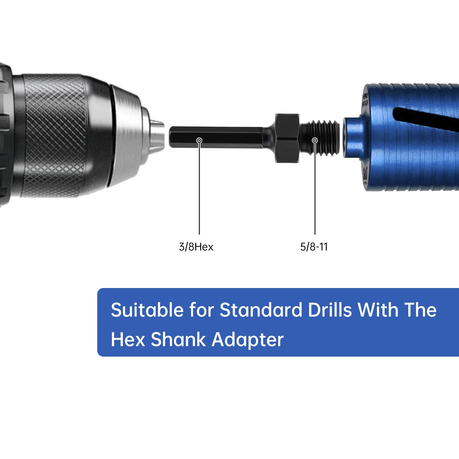 72mm 5/8 inch Male to 3/8 inch Hex Shank Adapter for Threaded Hole Saw Drill Core Drill Bit Adapter for Grinding Polishing