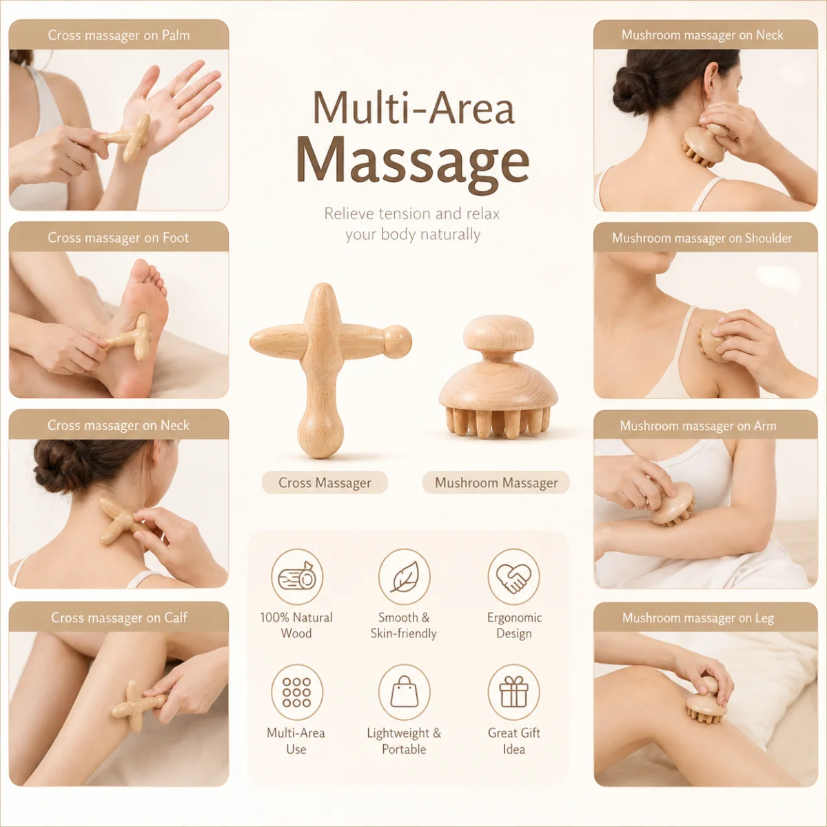 Masajeador de Drenaje Linfático de Madera, Set de Maderoterapia Colombiana para Esculpir el Cuerpo y Combatir la Celulitis, Herramientas de Maderoterapia para Hombres y Mujeres