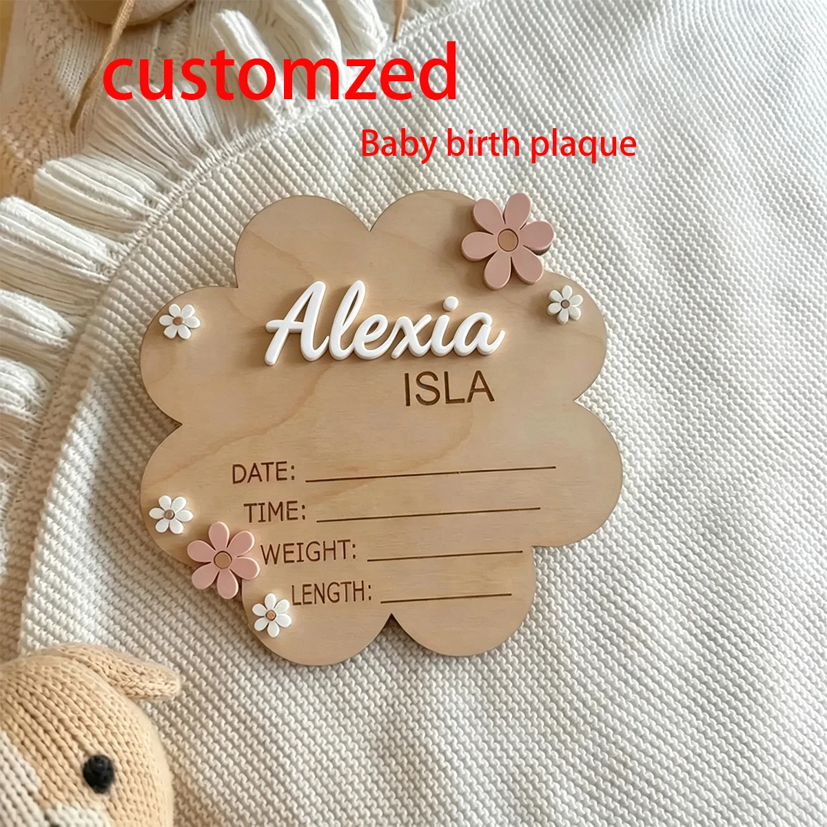 Personalized Wooden BirthPlaque Custom Baby Name Board Engraved Birth Data Sign Newborn Keepsake Gift For Nursery Room Decor