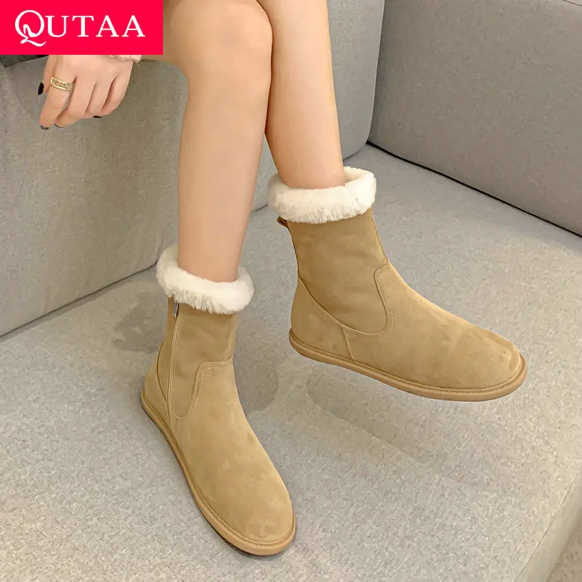 

QUTAA 2024 New Women Genuine Leather Snow Boots Flats Platforms Warm Winter Ankle Boots Plush Shoes Woman Short Boots Size 34-39