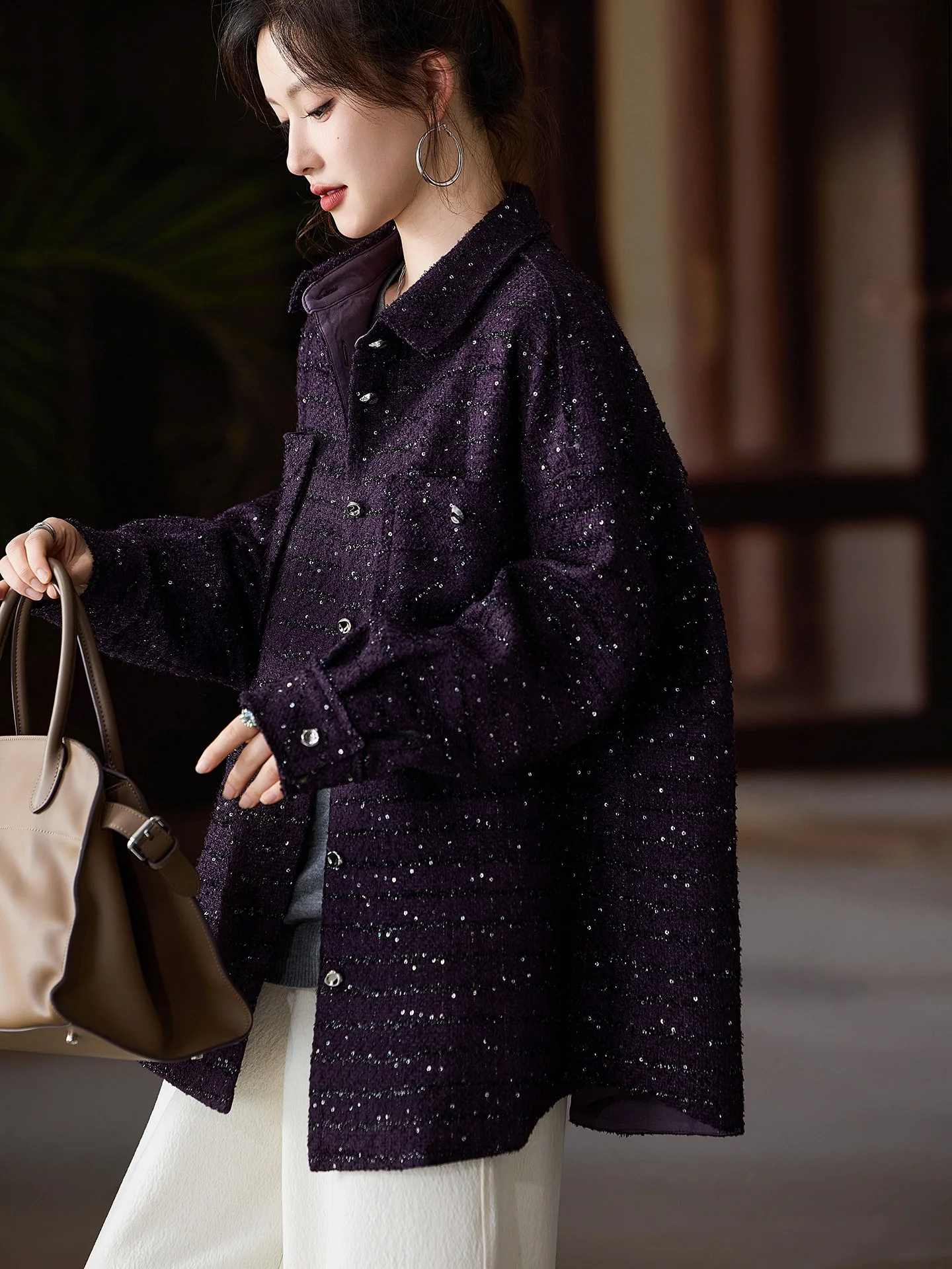 

Жемчужно-украшенный уличный жакет Ele Pearl, женский, осенне-зимний, новая модная модель, универсальный размер, женская одежда, полиэстер, шерсть...