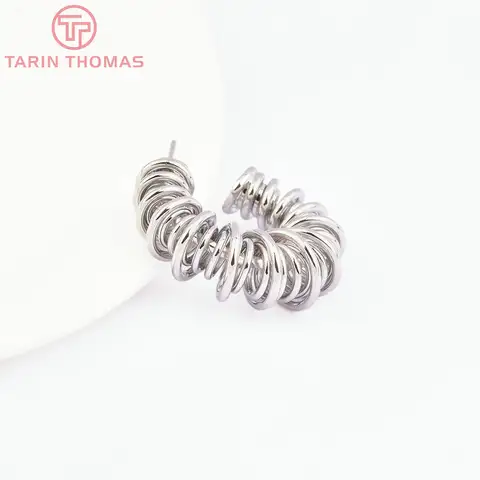 (7998) 2PCS 27MM 24K Gold Color Brass Round Spring Wrapping Stud Earrings High Quality Jewelry Findings Accessories Wholesales