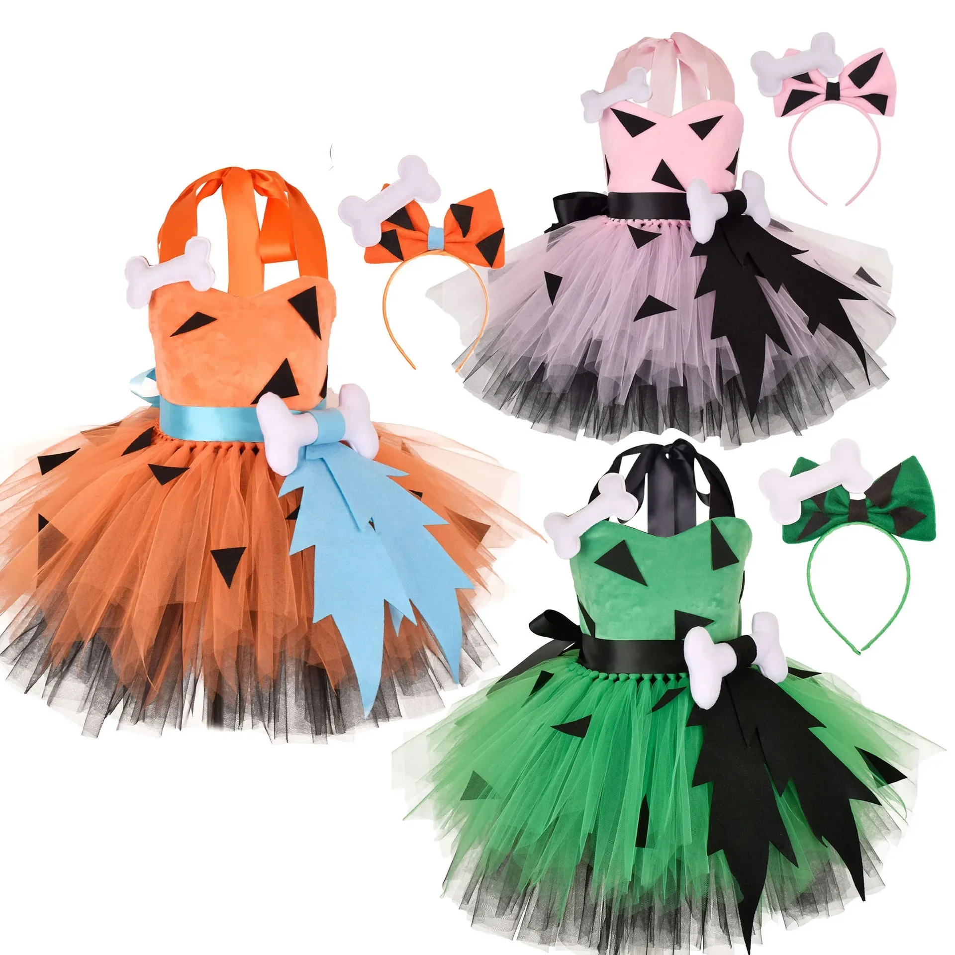 

Flintstones Bone Costume Kids Girl Halloween Party Dresses Green St. Patrick's Day Cartoon Tutu Dress Children Carnival Clothes