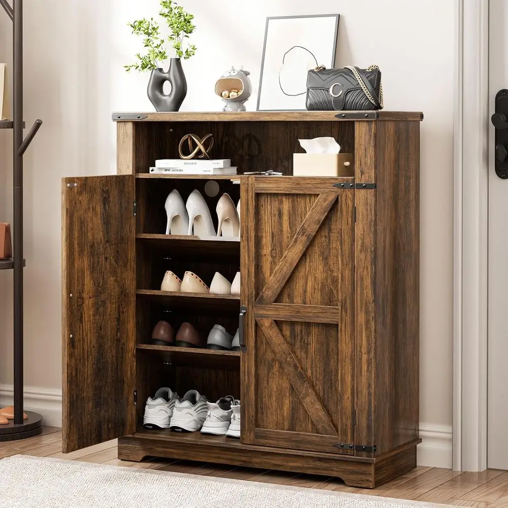 

6-Tier Wooden Shoe Storage Cabinet with Adjustable Shelves and Anti-tip Design for Entryway, Living Room, and Closet