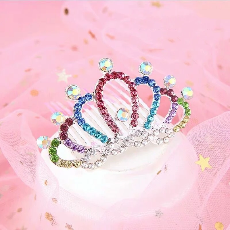 Girls Kids Princess Crown Mini Cute Flower Crystal Rhinestone Hair Combs Birthday Party Tiaras Decor Jewelry Hair Accessories