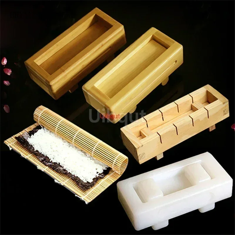 wooden white sushi mould Special flat wooden roller shutter Tools Sushi Bamboo Rice Pressing Mould Mat Bento Maker
