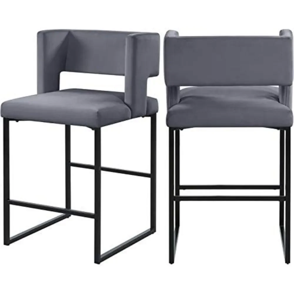 Meridian Furniture Caleb Collection Modern | Contemporary Counter Height Stool Set of 2 Black Velvet, 19.5" W x 20.5" D x 36" H