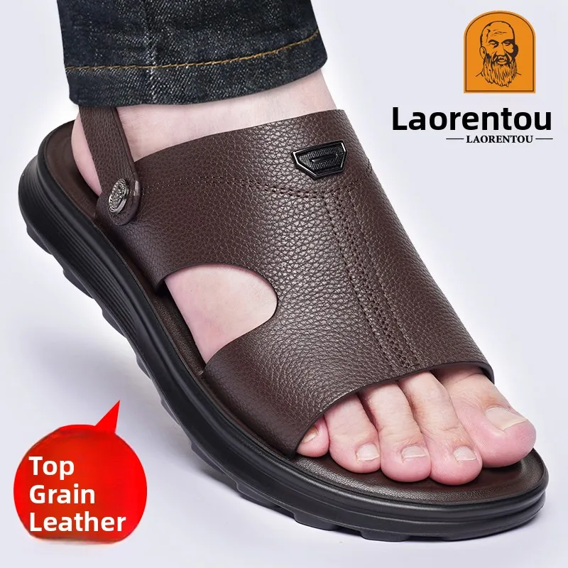 

Leather Men's Sandals Anti-Slip Thi Bot Driving Outdoor Beach oes Comfortable Breathable Casual Sle Summer New