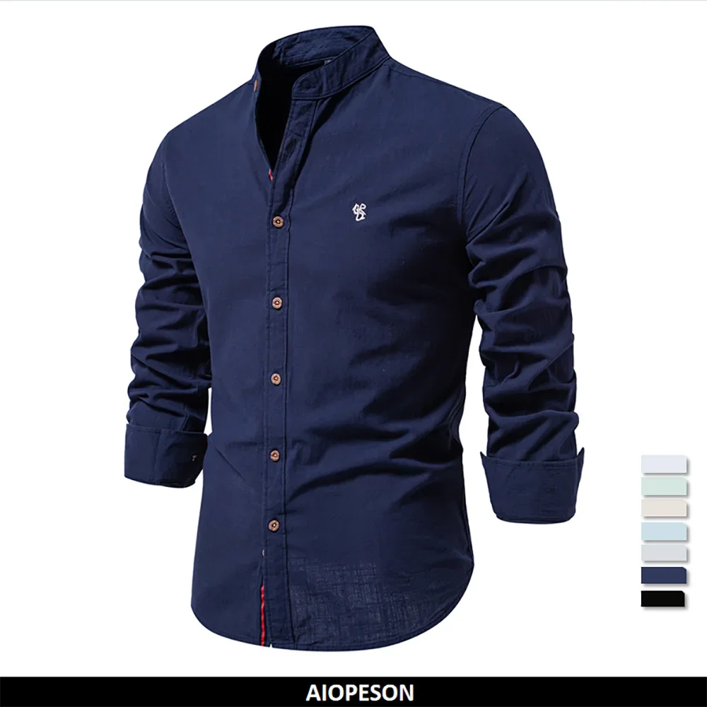 

AIOPESON New Spring Cotton Social Shirt Men Solid Color High Quality Long Sleeve Shirt for Men Lapel Casual Social Men's Shirts