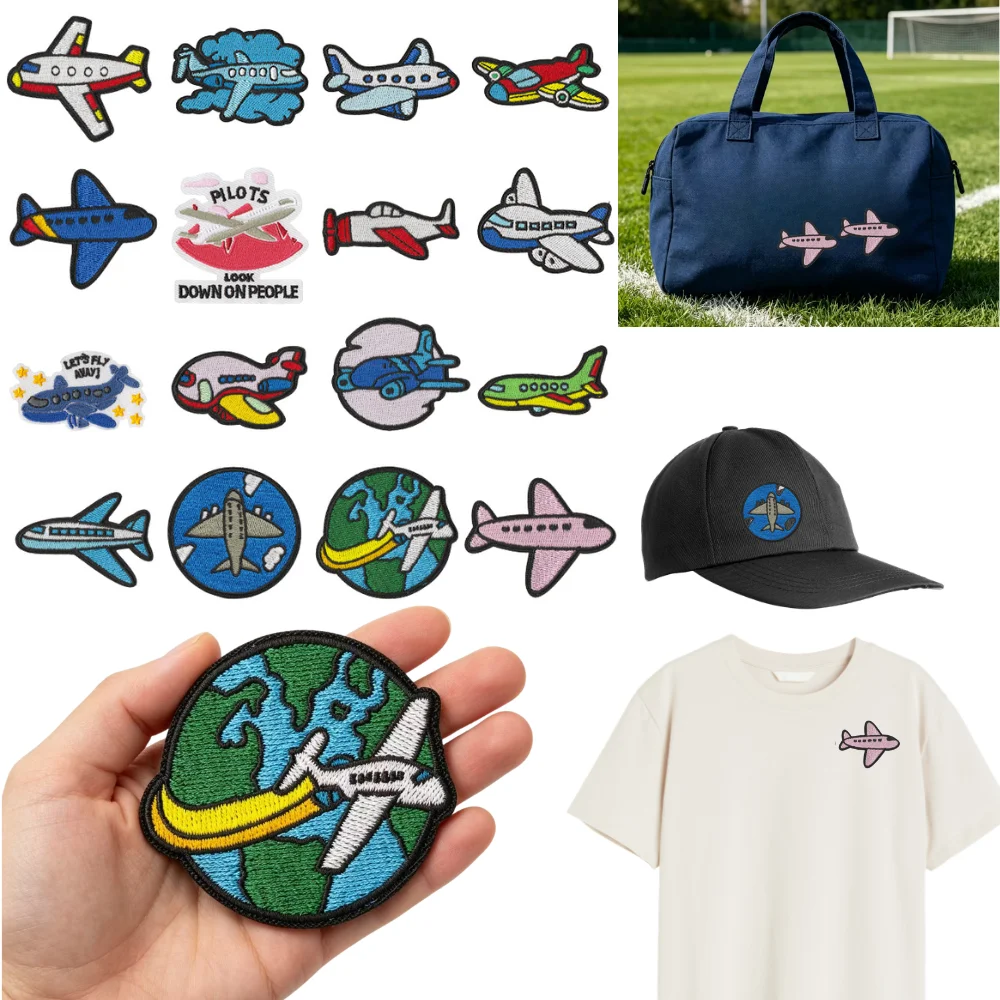 

Cotton Plane Embroidery Patch DIY T-shirt Bakpack Hat Jeans Iron on Patches Craft Applique Sew on Patch Decor Repair Accessories
