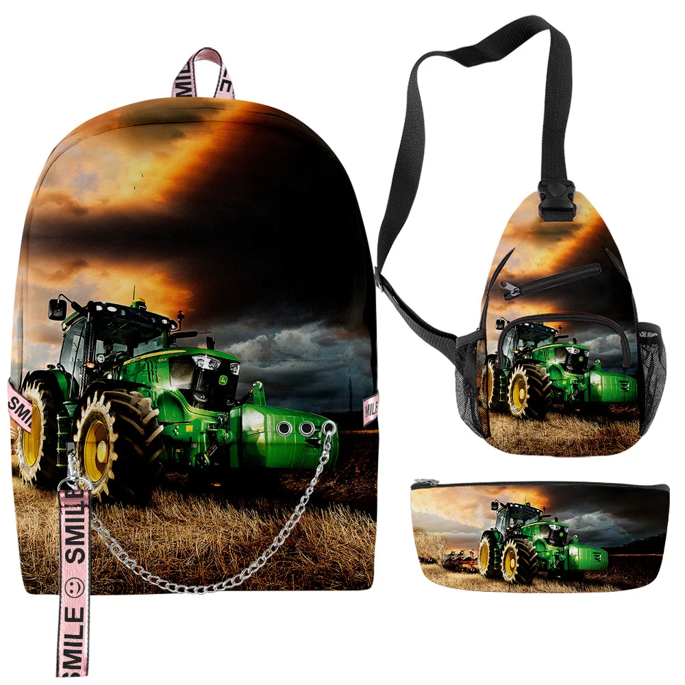 

Popular Trendy Funny Tractor Pattern 3D Print 3pcs/Set Student School Bags multifunction Travel Backpack Chest Bag Pencil Case