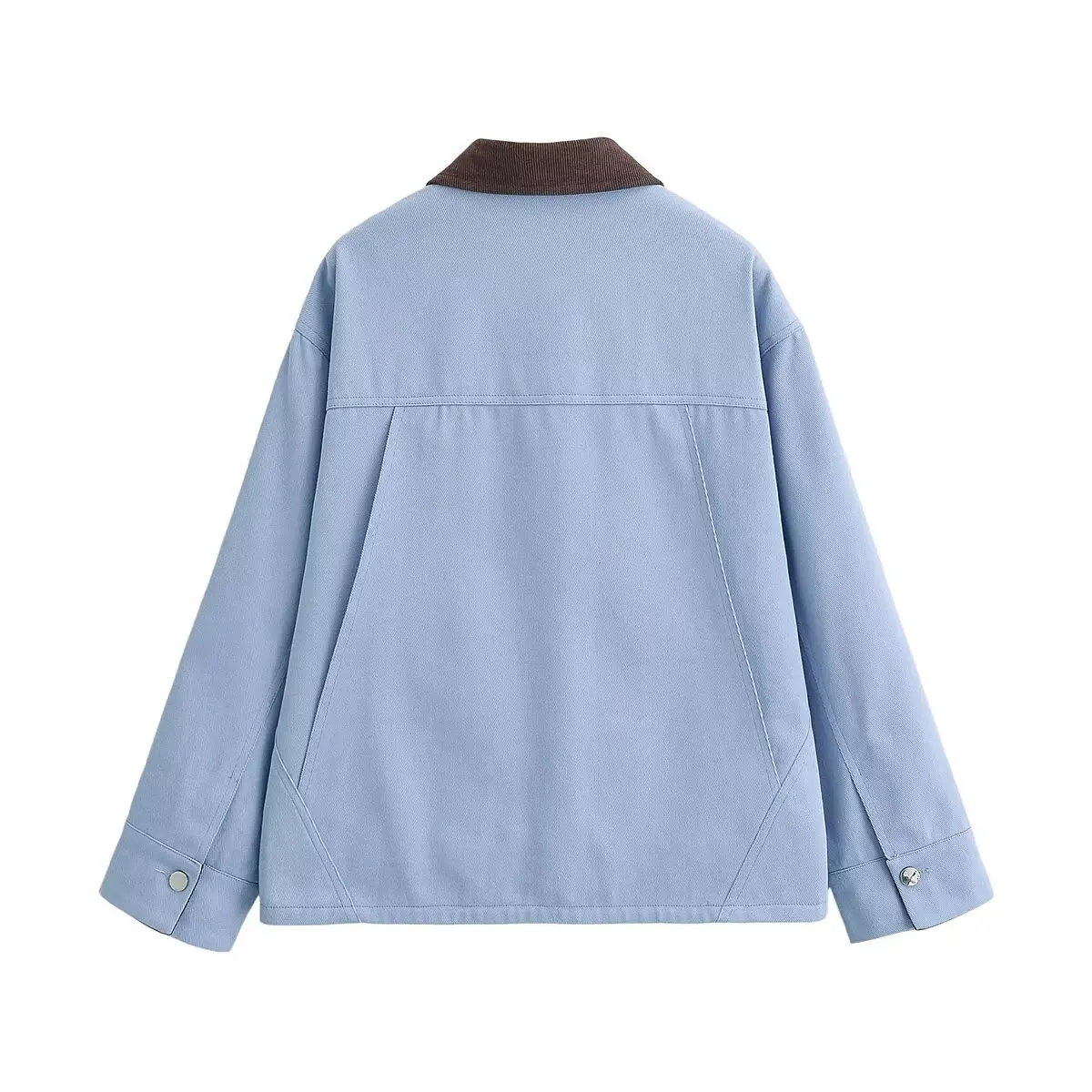Women's Blue Loose Fit Spring Jacket with Pockets