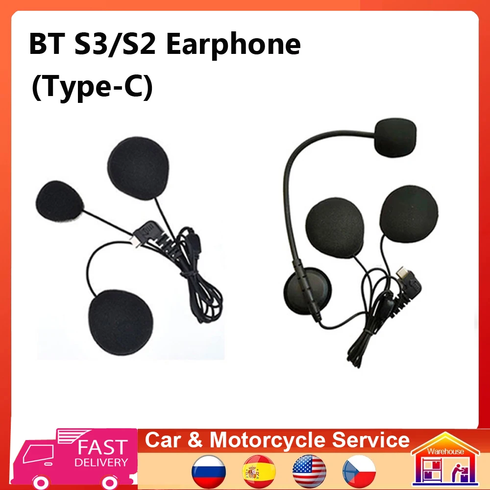 Intercom Earphone for BT S3/BT S2 Pro for motorcycle helmet headset Moto Communicator Microphone Type-c Interface Hard/Soft Mic