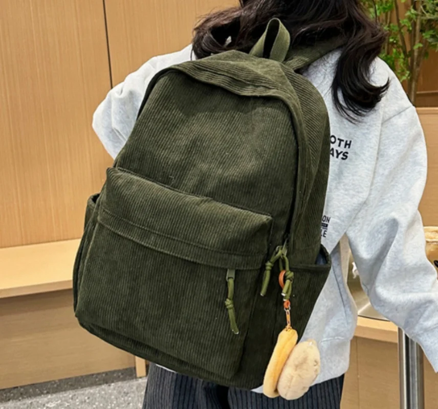 Corduroy High-Capacity Backpack With Personalized Name, Student Bag, Versatile Commuting Backpack, Simple And Fashionable