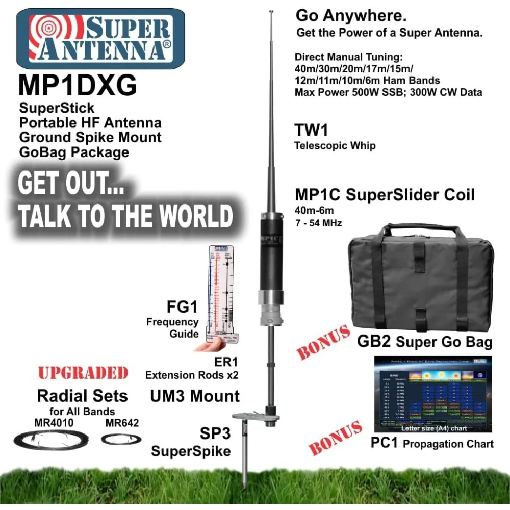 Antena Portabel HF dengan Dudukan Tanah untuk Radio Amatir, Tas Go Bag, Penggunaan Darurat