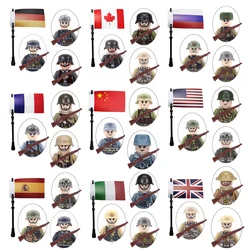 WW2 Military Soldier Array with Flag Germany Soviet US UK France Japan Canada Italy China Building Blocks Figure Bricks Kids Toy