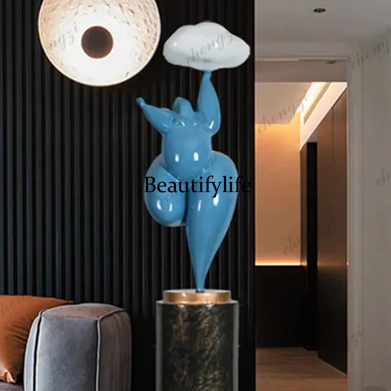 A74 creative humanoid sculpture floor lamp cloud abstract charm fat girl character ornament home living room entrance decoration