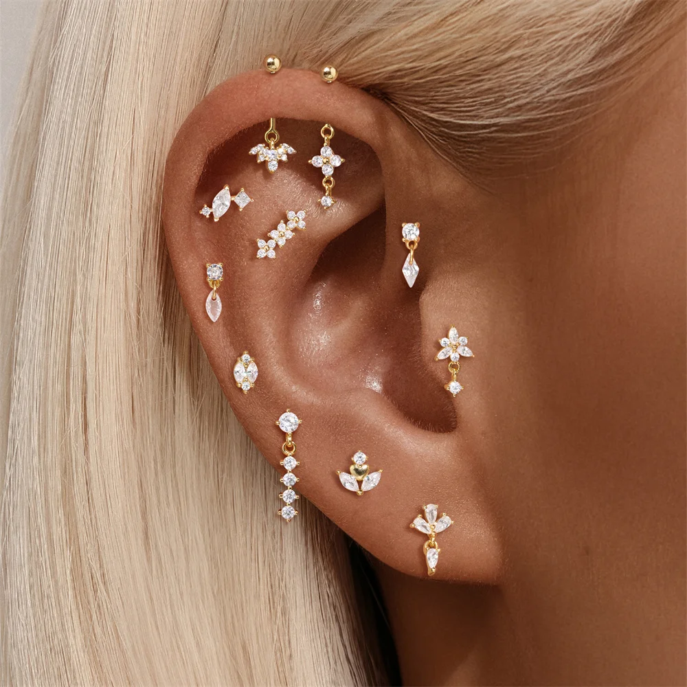 CANNER 1PC S925 Silver Flower Stud Earring for Women Temperament Ear Jewelry Simple Valentine's Day Gift Jewellery Woman