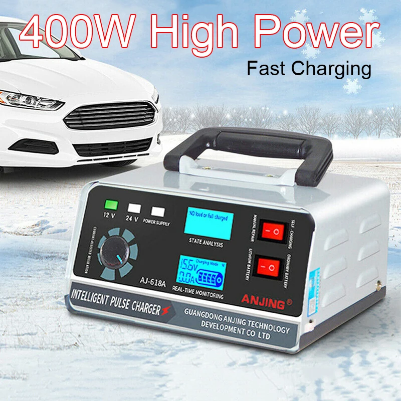 

Fully Automatic Car Battery Charger 12V 24V Intelligent Pulse Repair LCD Display Smart Fast Charge AGM GEL Lead Acid Charger